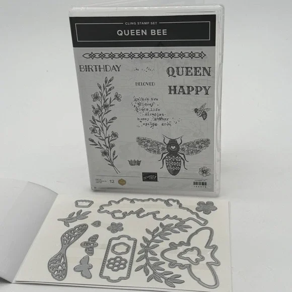 Stampin Up Queen Bee Stamp Set & Dies Birthday Crown Happy Flower Bee Beloved